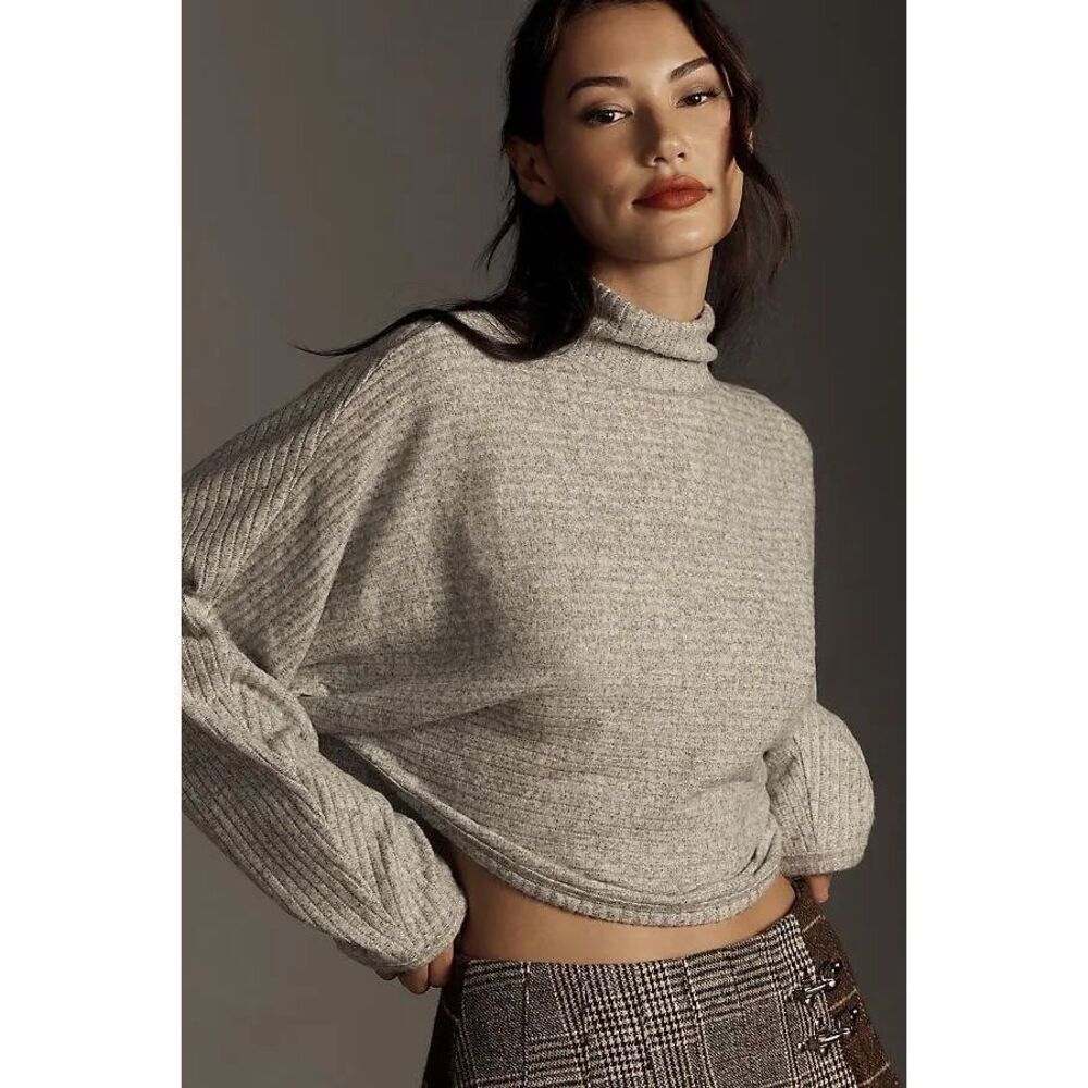 Pilcro Anthropologie Cozy Ribbed Turtleneck Batwing Pullover in Grey Size‎ Small